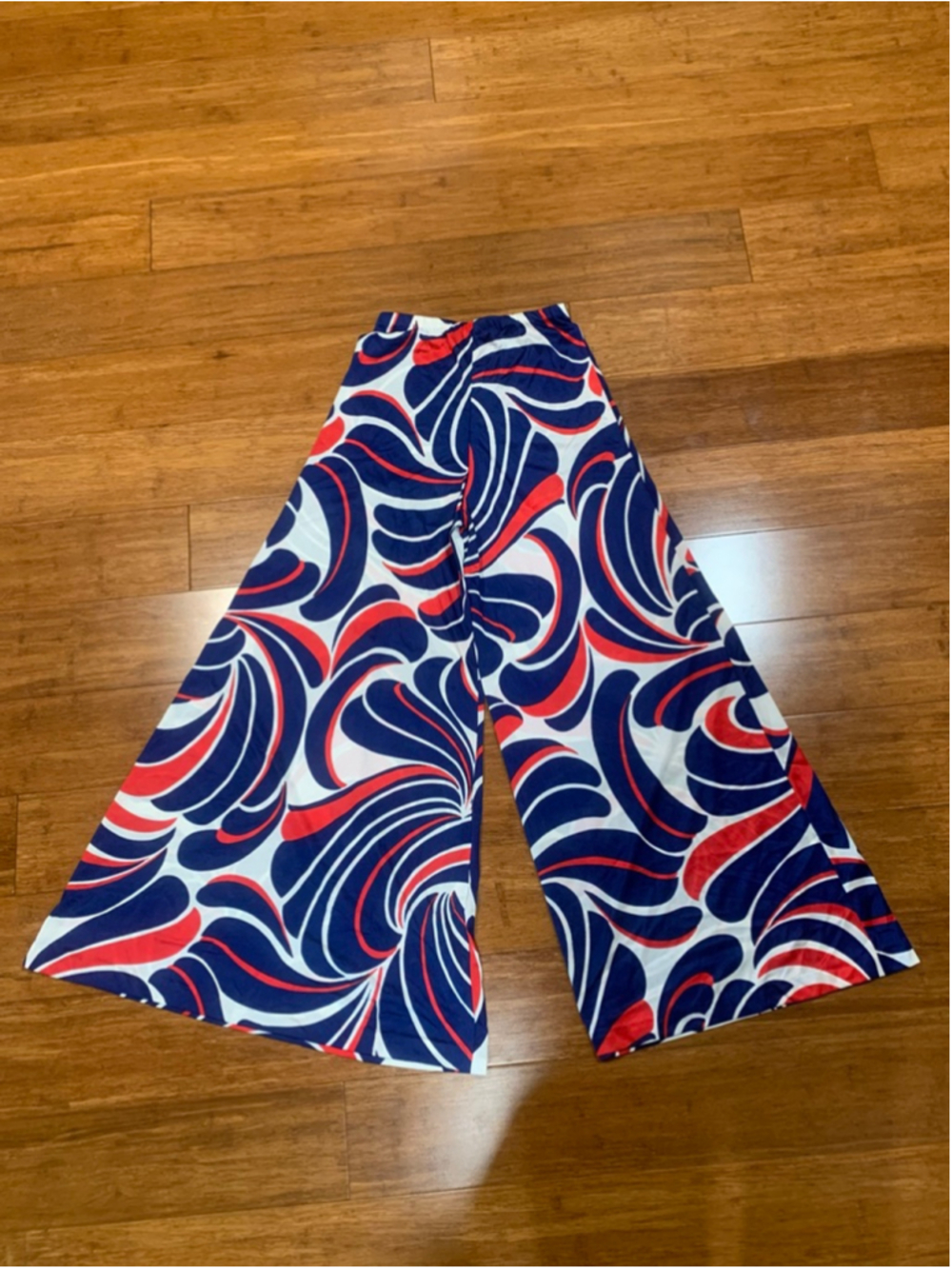 Vntg 70’s Women's Vassarette Elephant Ear flare Pants S Blue Red Swirl Print